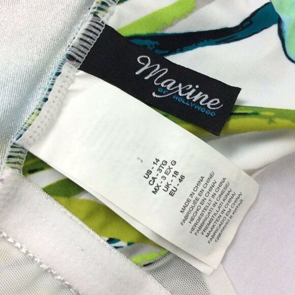 Maxine Of Hollywood Swimsuit Size 14 White Turquoise Ruched Girl Leg Wide Straps - Picture 4 of 5